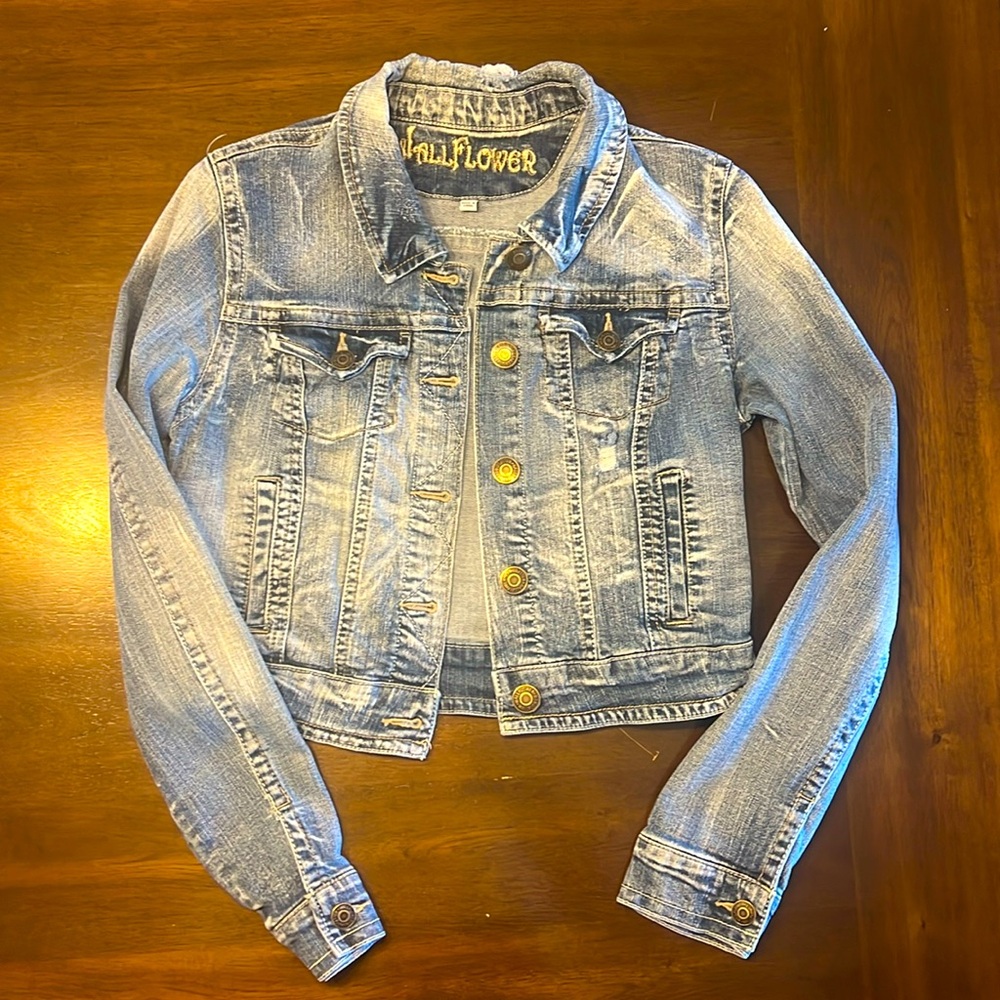 Women’s  Wallflower Distressed Jean Jacket. Size Large. Like new condition.